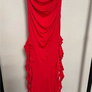 Chic Scarlet Backless Dress with Ruffle Detail